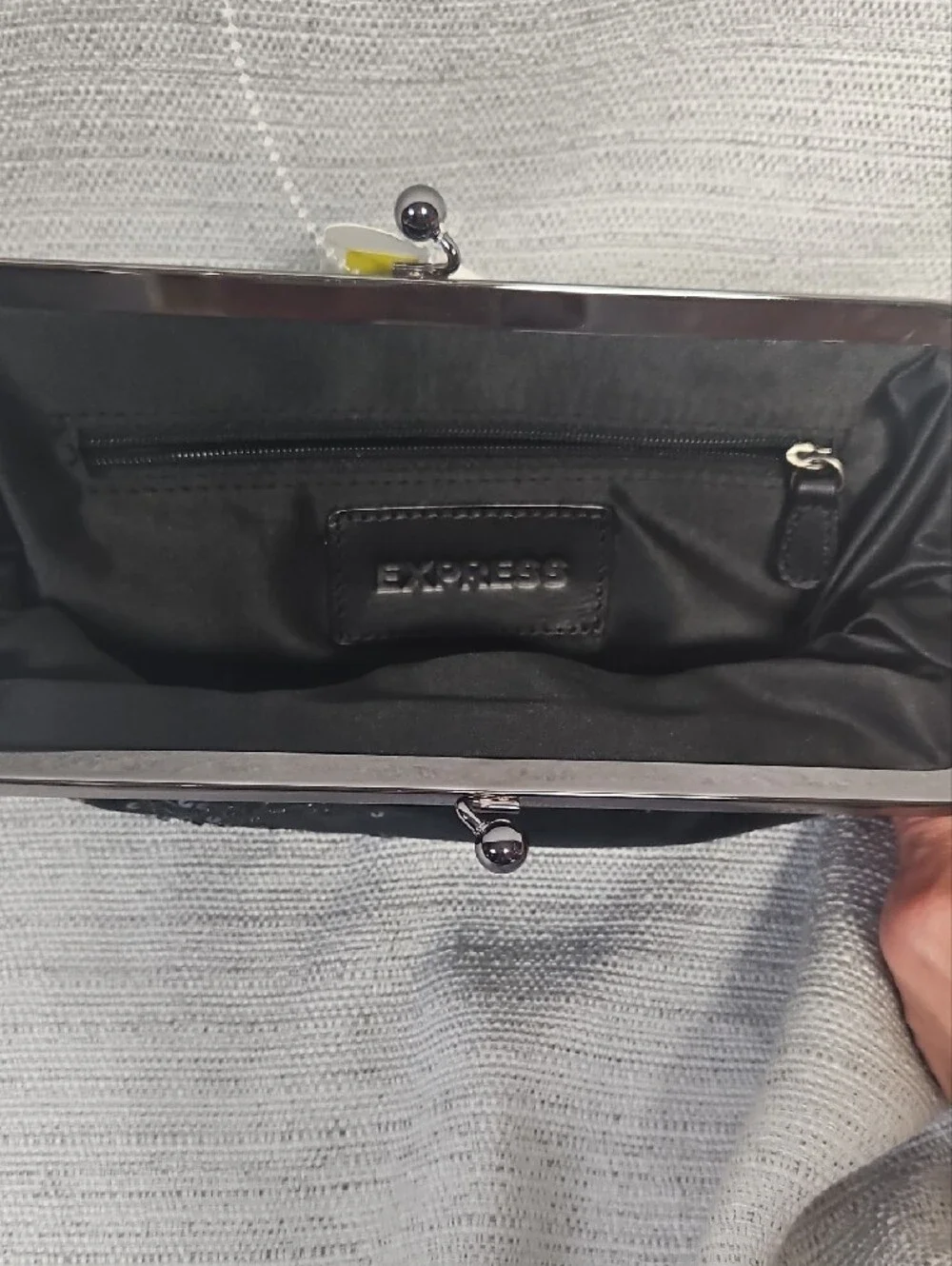 Express Elegant Black Sequin Flower Clutch Velvet